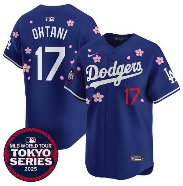 Mens Los Angeles Dodgers #17 Shohei Ohtani Royal 2025 MLB World Tour Tokyo Series Jersey Dzhi